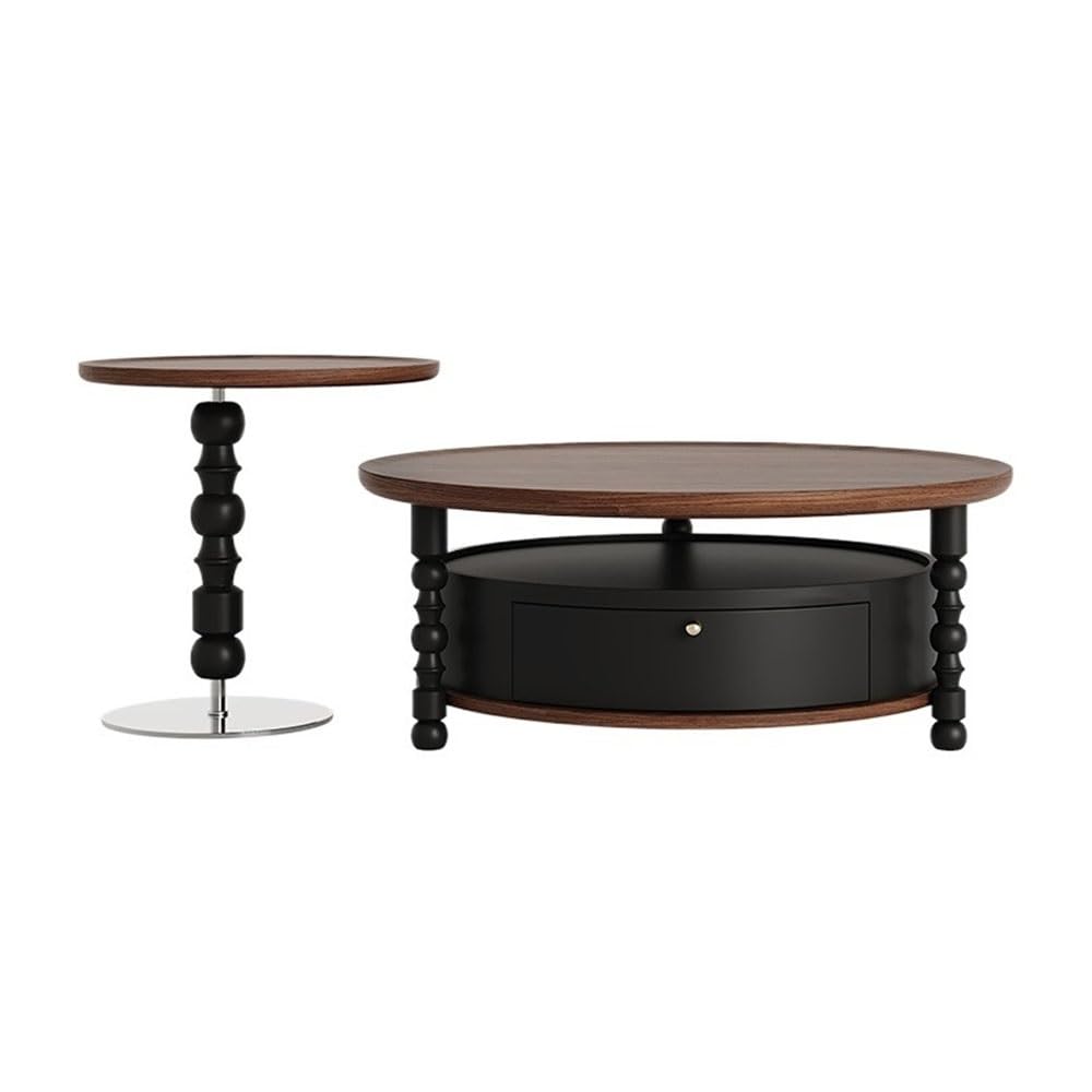 Round Coffee Side Table Set with Drawer