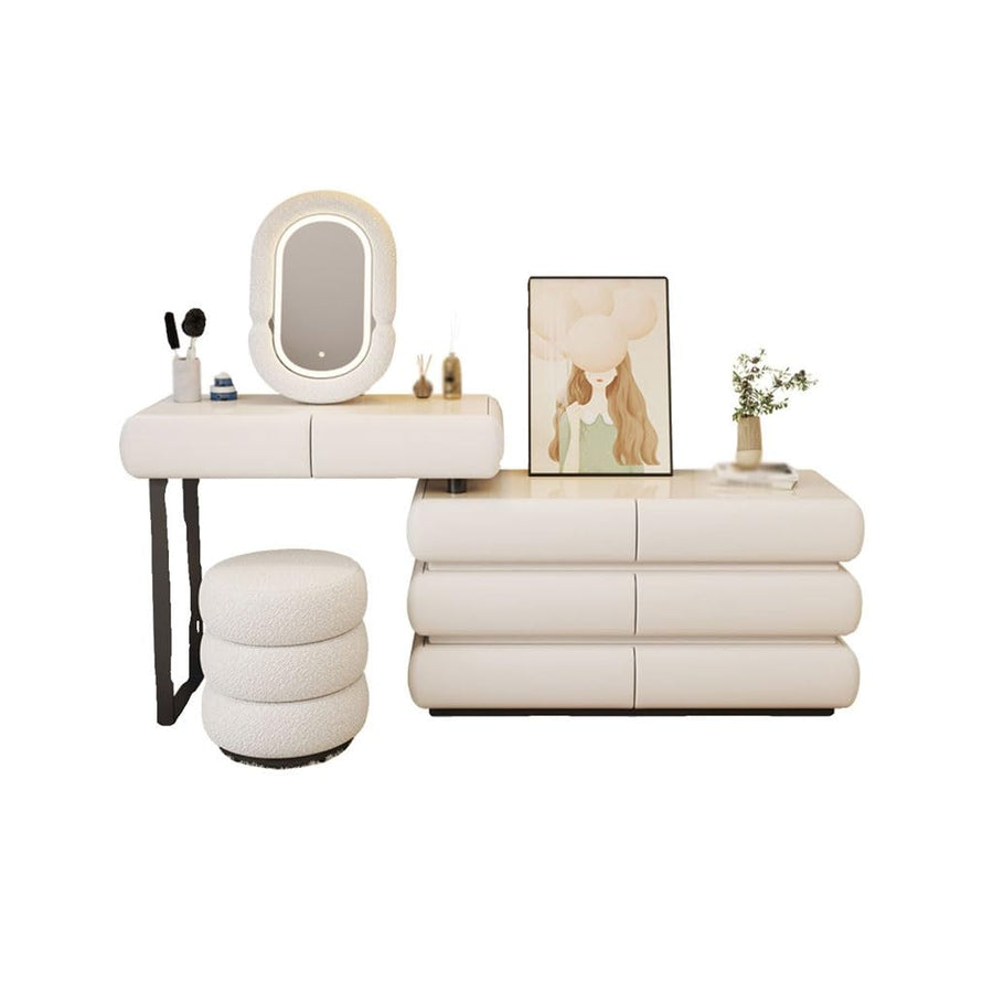 Cream White Vanity Desk with 6 Drawers