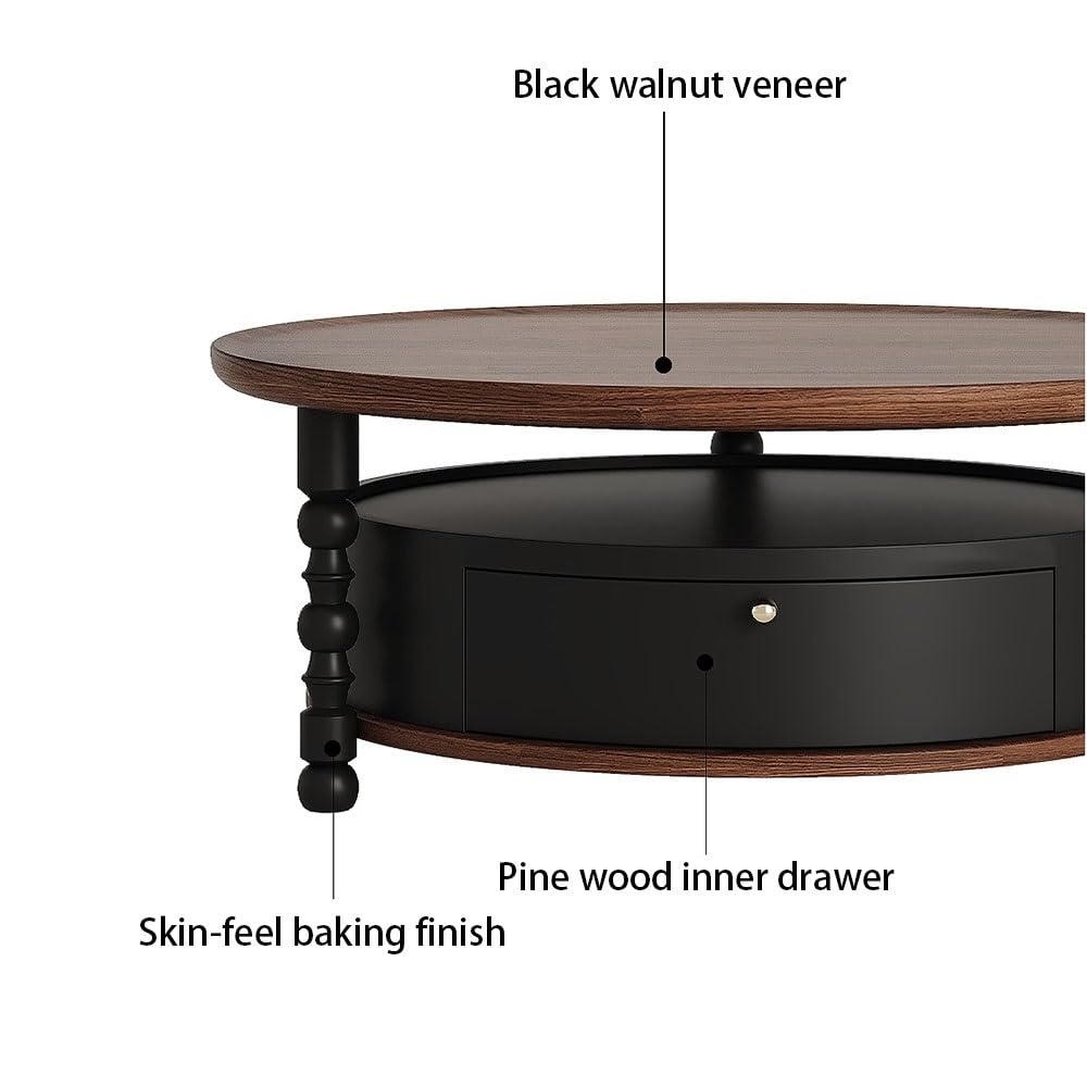 Round Coffee Side Table Set with Drawer