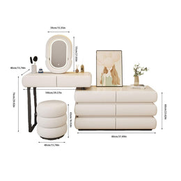 Cream White Vanity Desk with 6 Drawers