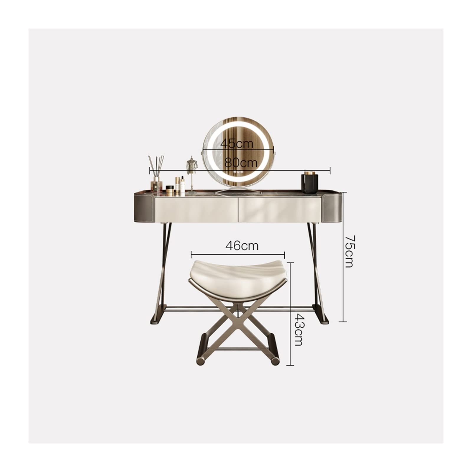 Modern Vanity Desk with Mirror and Stool