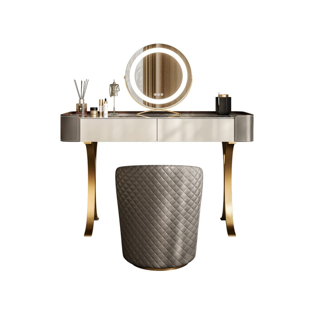 Modern Vanity Desk with Mirror and Stool