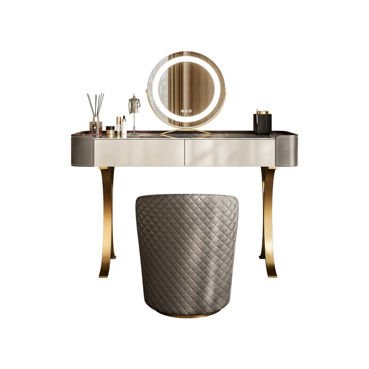 Modern Vanity Desk with Mirror and Stool
