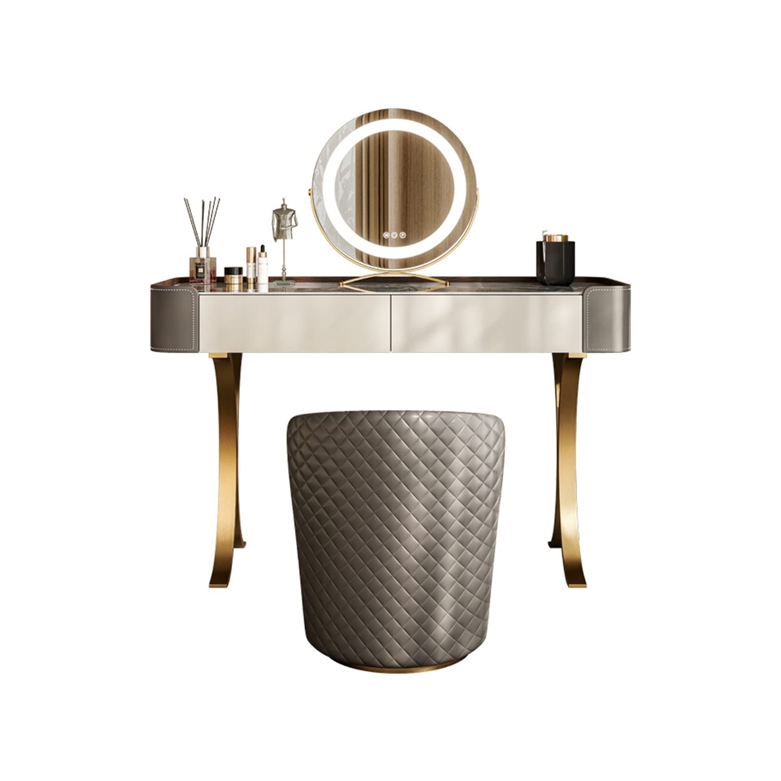 Modern Vanity Desk with Mirror and Stool