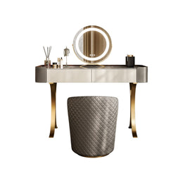 Modern Vanity Desk with Mirror and Stool