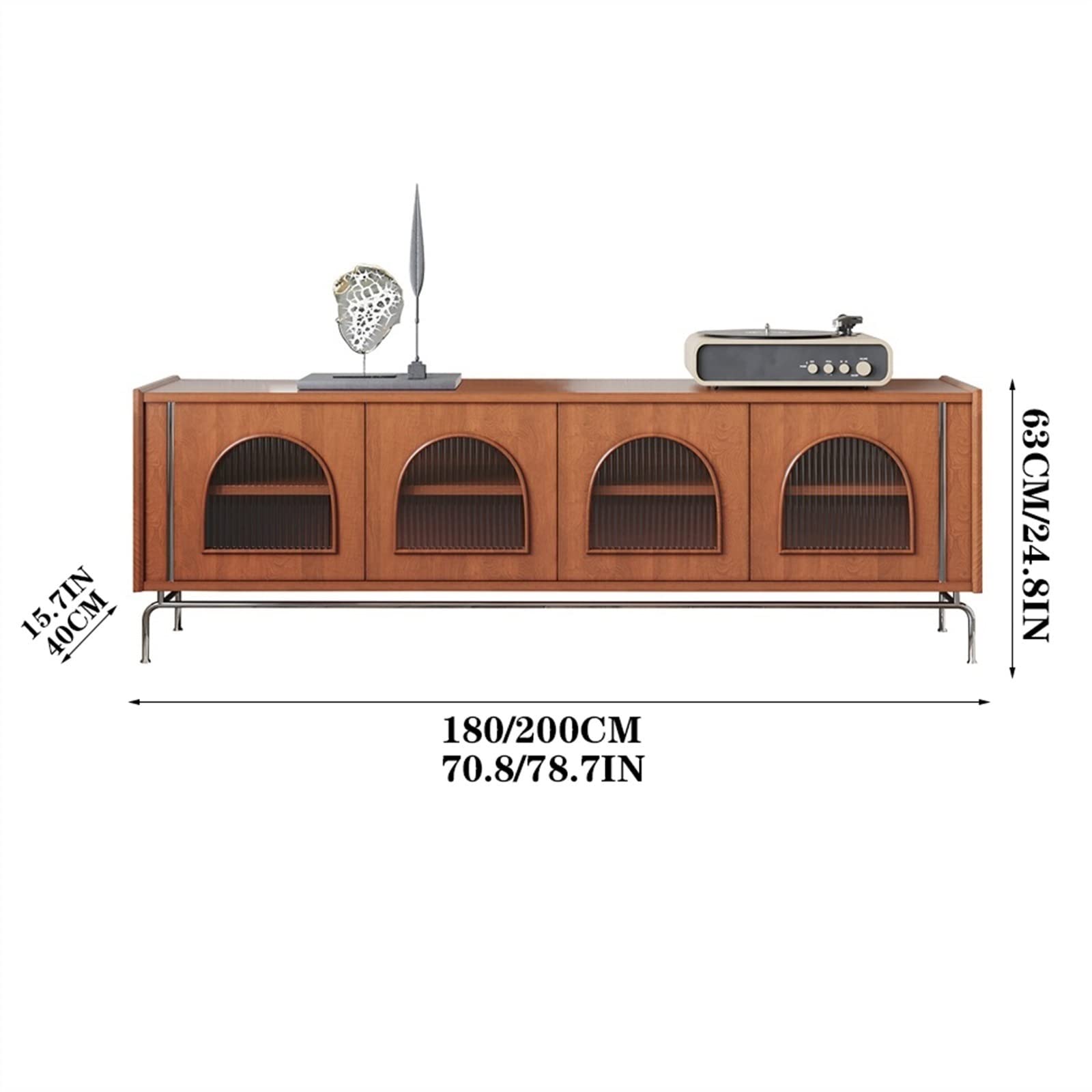 Retro TV Stand with Glass Door Storage