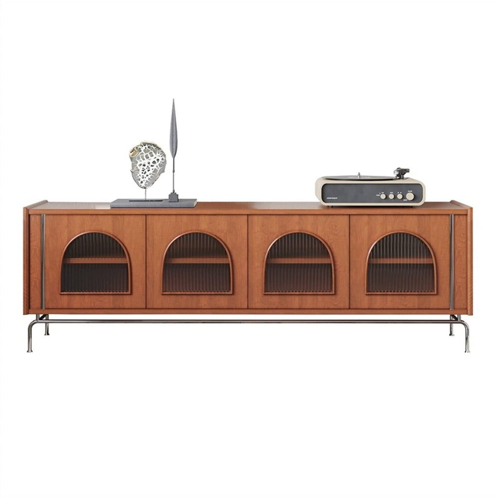 Retro TV Stand with Glass Door Storage