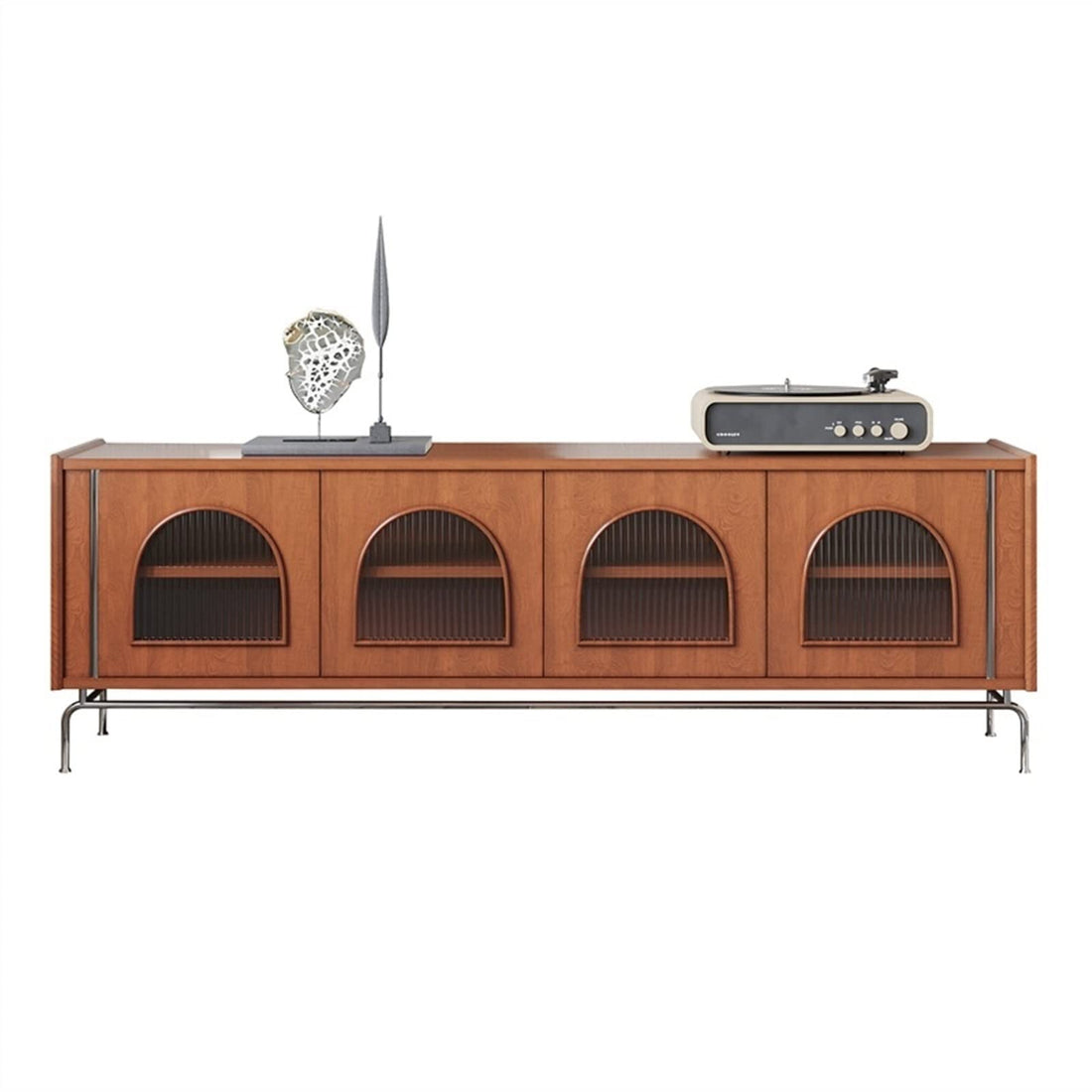 Retro TV Stand with Glass Door Storage