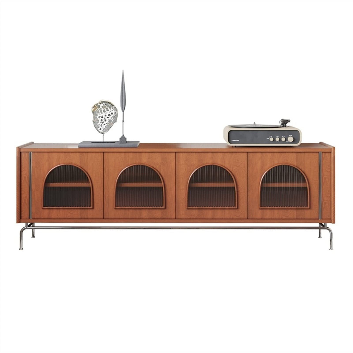 Retro TV Stand with Glass Door Storage
