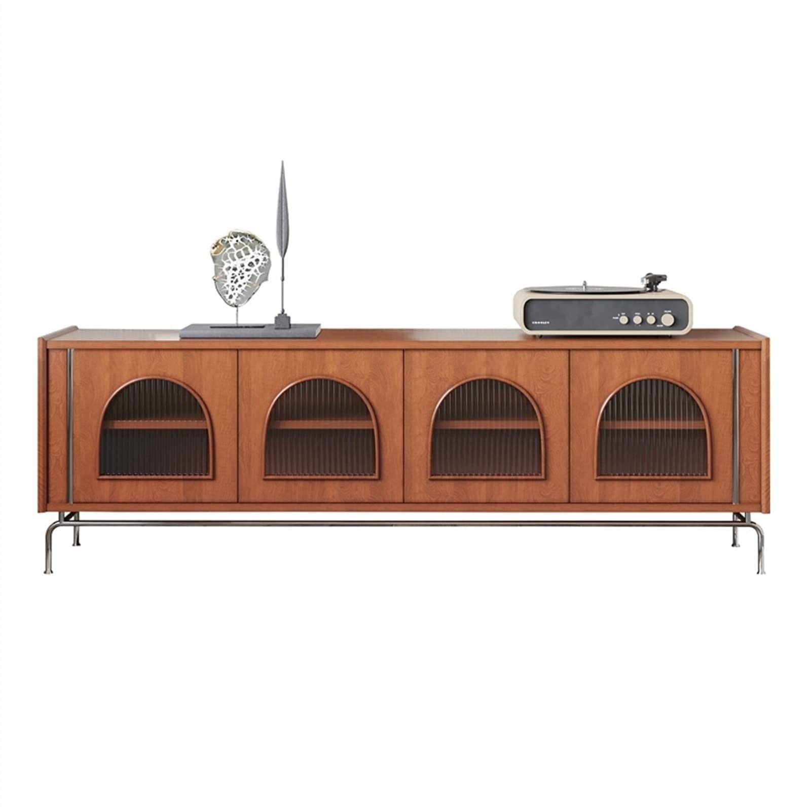 Retro TV Stand with Glass Door Storage
