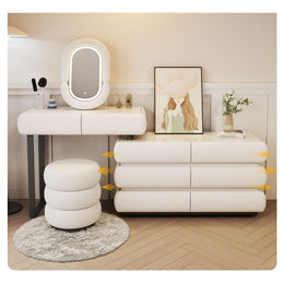 Cream White Vanity Desk with 6 Drawers