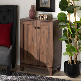 Walnut 2-Door Shoe Storage Cabinet