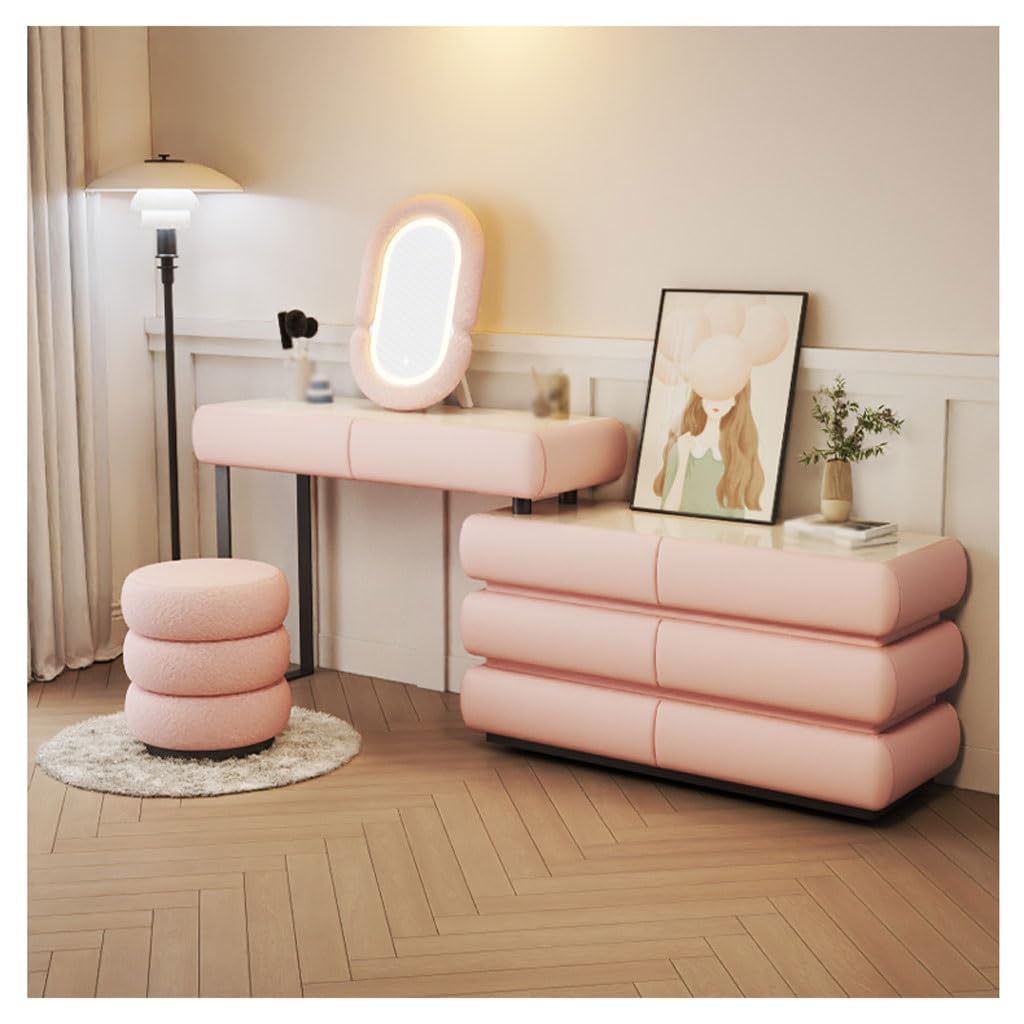 Cream White Vanity Desk with 6 Drawers