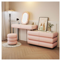 Cream White Vanity Desk with 6 Drawers