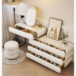 Cream White Vanity Desk with 6 Drawers