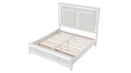 White Upholstered LED Storage Bed Frame