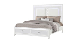 White Upholstered LED Storage Bed Frame