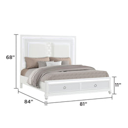White Upholstered LED Storage Bed Frame
