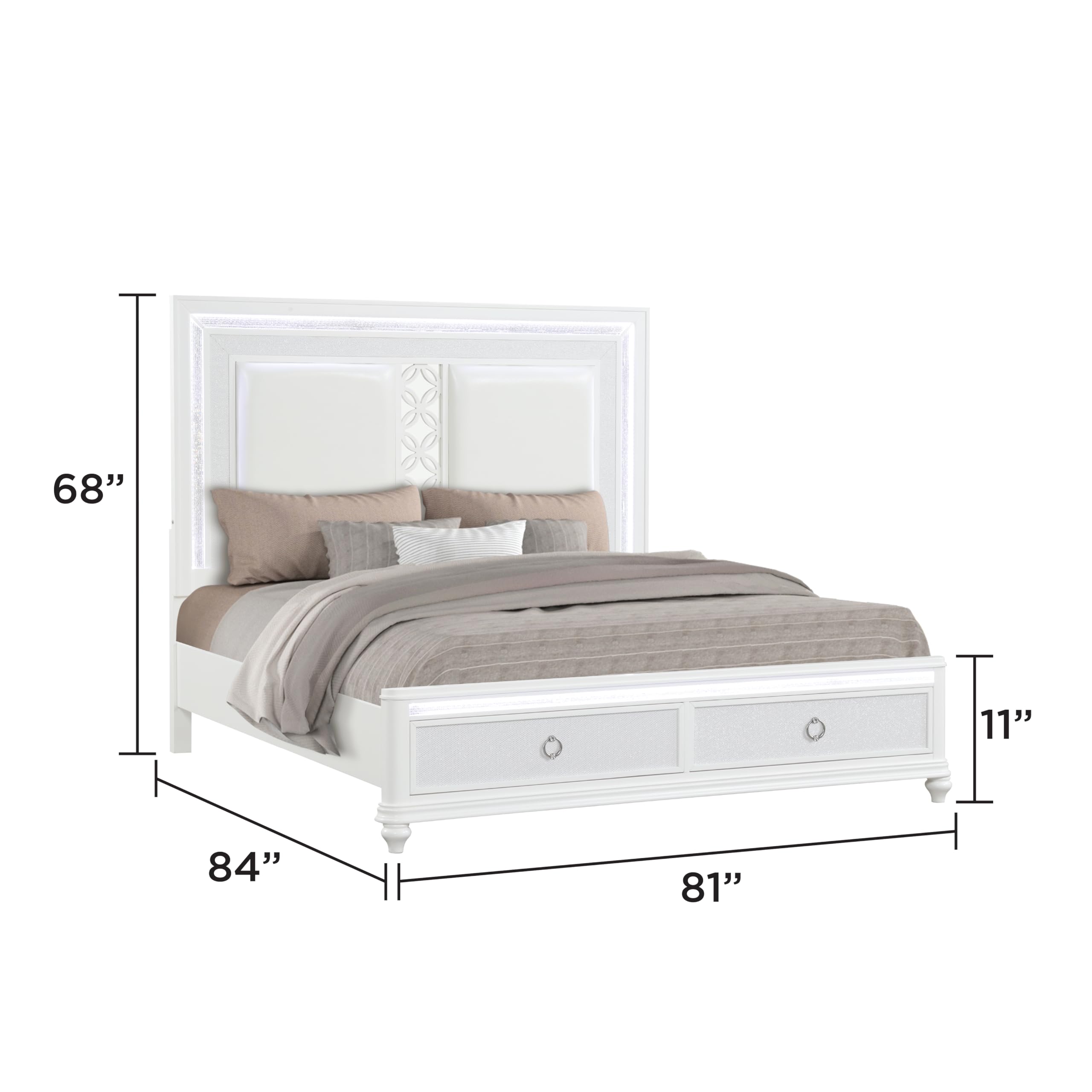White Upholstered LED Storage Bed Frame