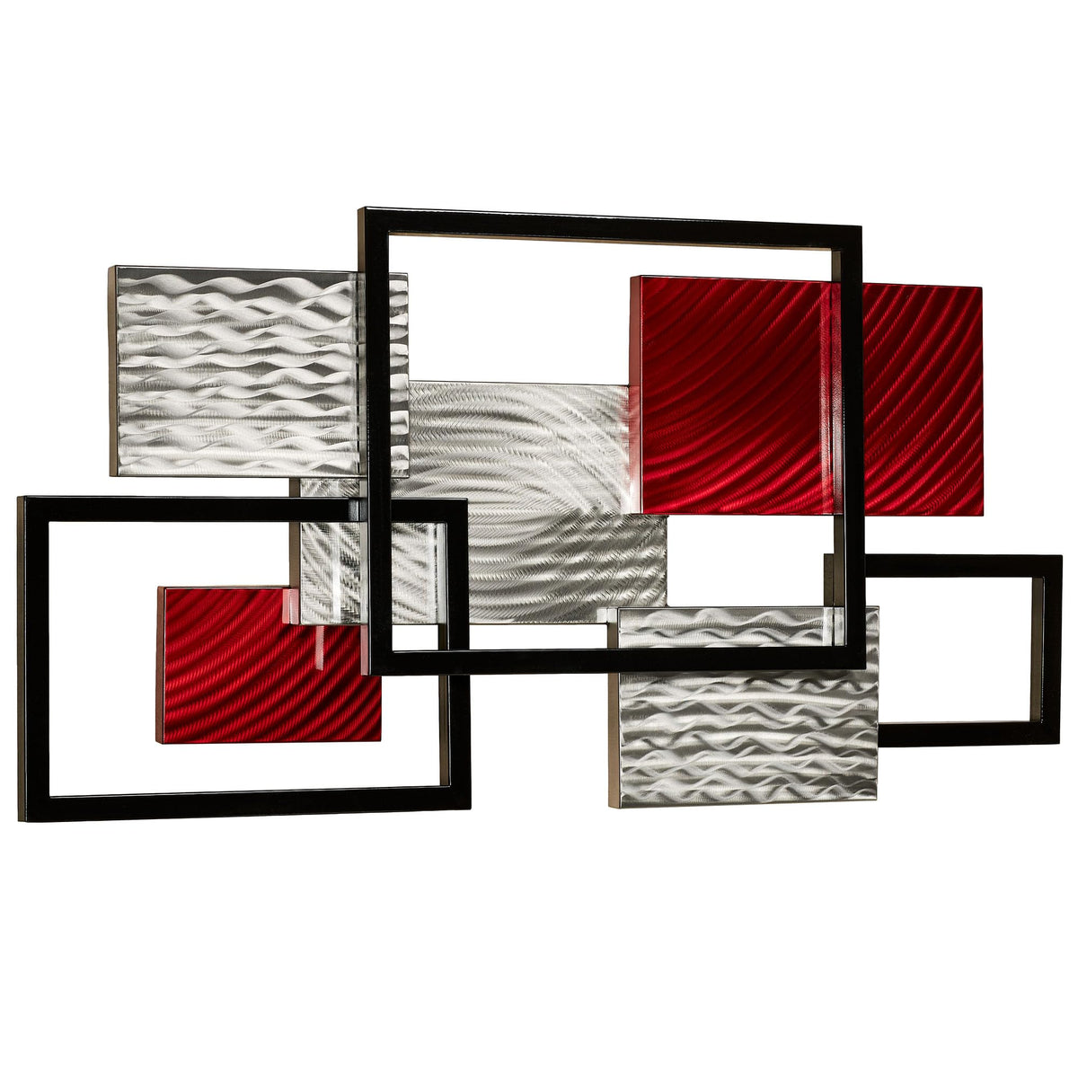 Framed Array Metal Wall Decor Sculpture, Red, Silver, & Black