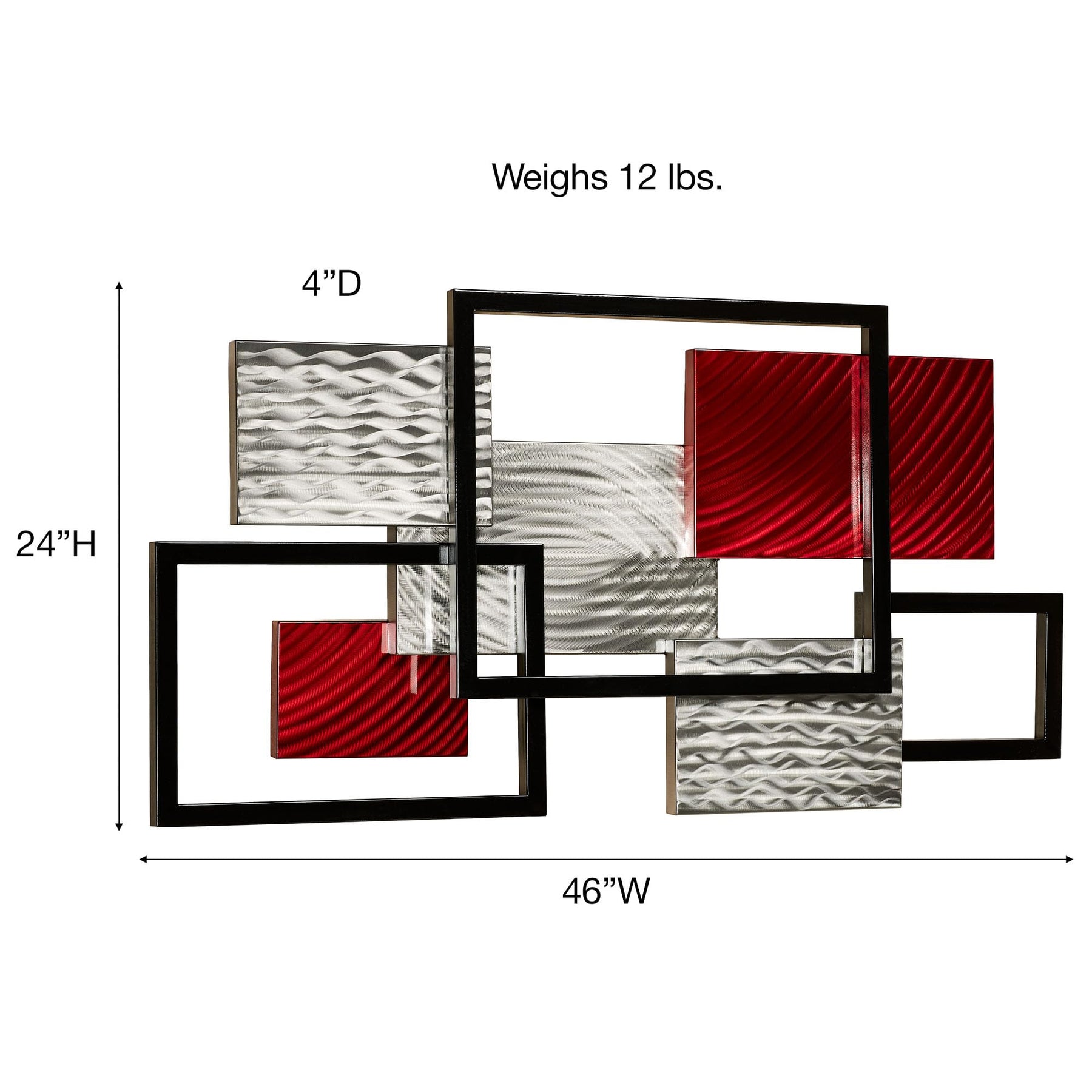 Framed Array Metal Wall Decor Sculpture, Red, Silver, & Black