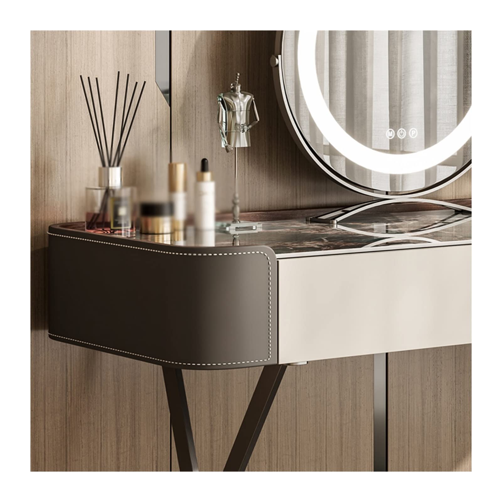Modern Vanity Desk with Mirror and Stool