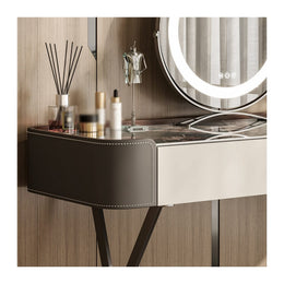 Modern Vanity Desk with Mirror and Stool