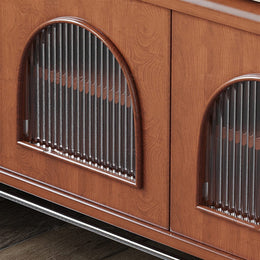 Retro TV Stand with Glass Door Storage