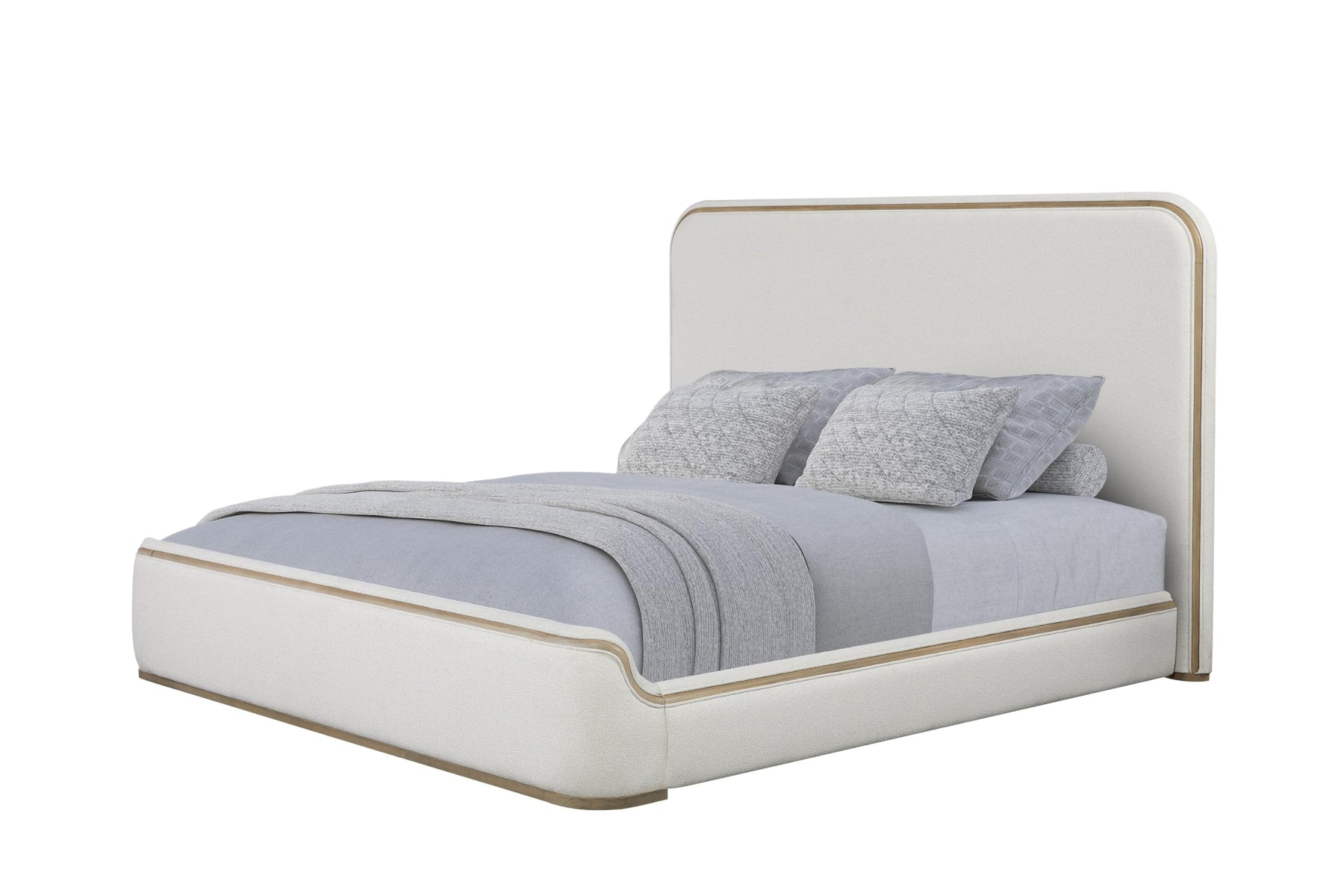 Peanu King Bed Frame, Upholstered, Rounded Headboard