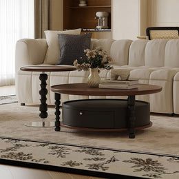 Round Coffee Side Table Set with Drawer