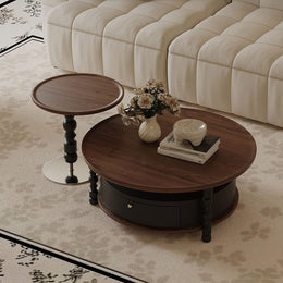 Round Coffee Side Table Set with Drawer