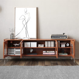 Retro TV Stand with Glass Door Storage