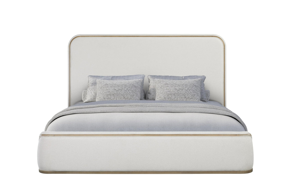Peanu King Bed Frame, Upholstered, Rounded Headboard