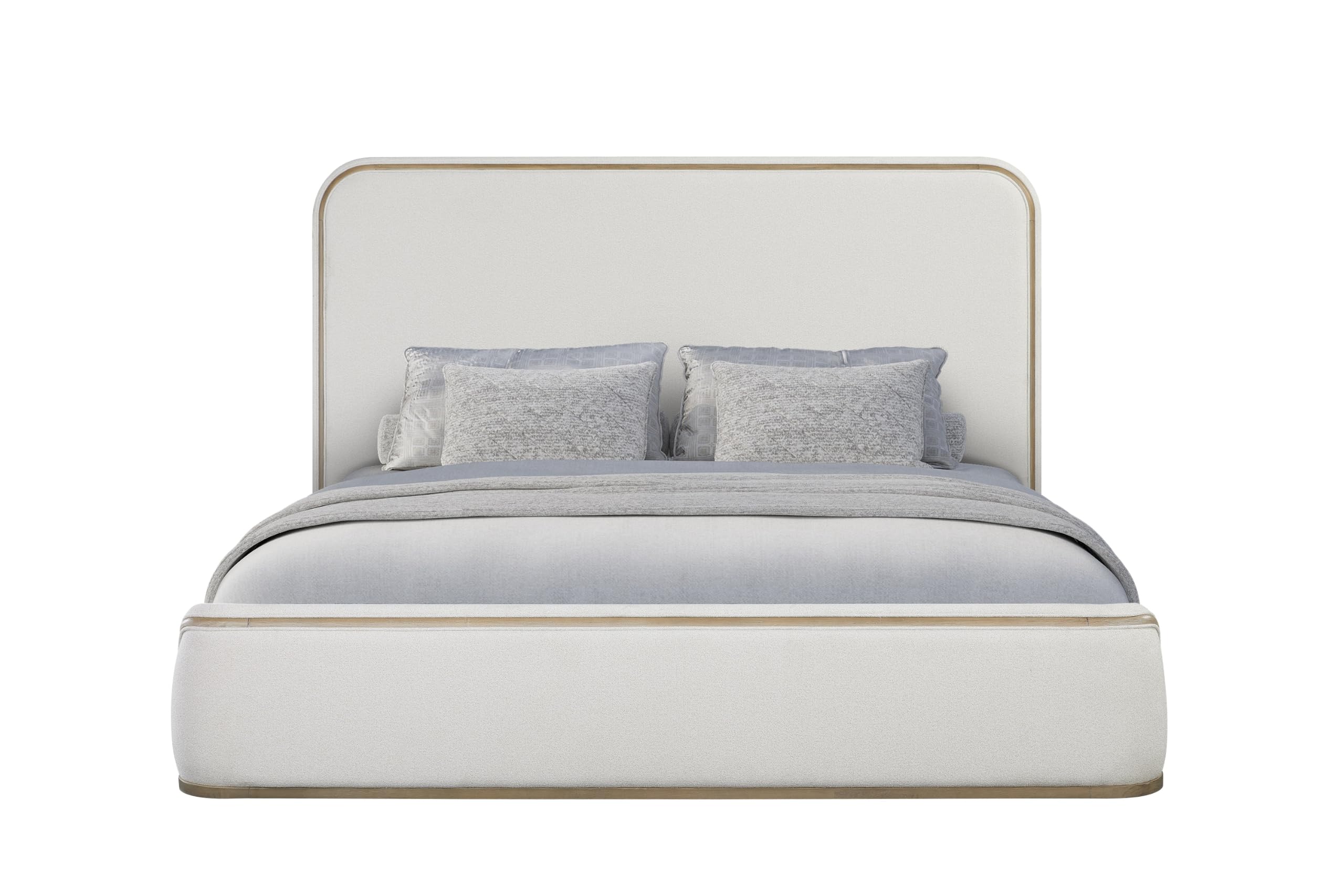 Peanu King Bed Frame, Upholstered, Rounded Headboard, White Sand