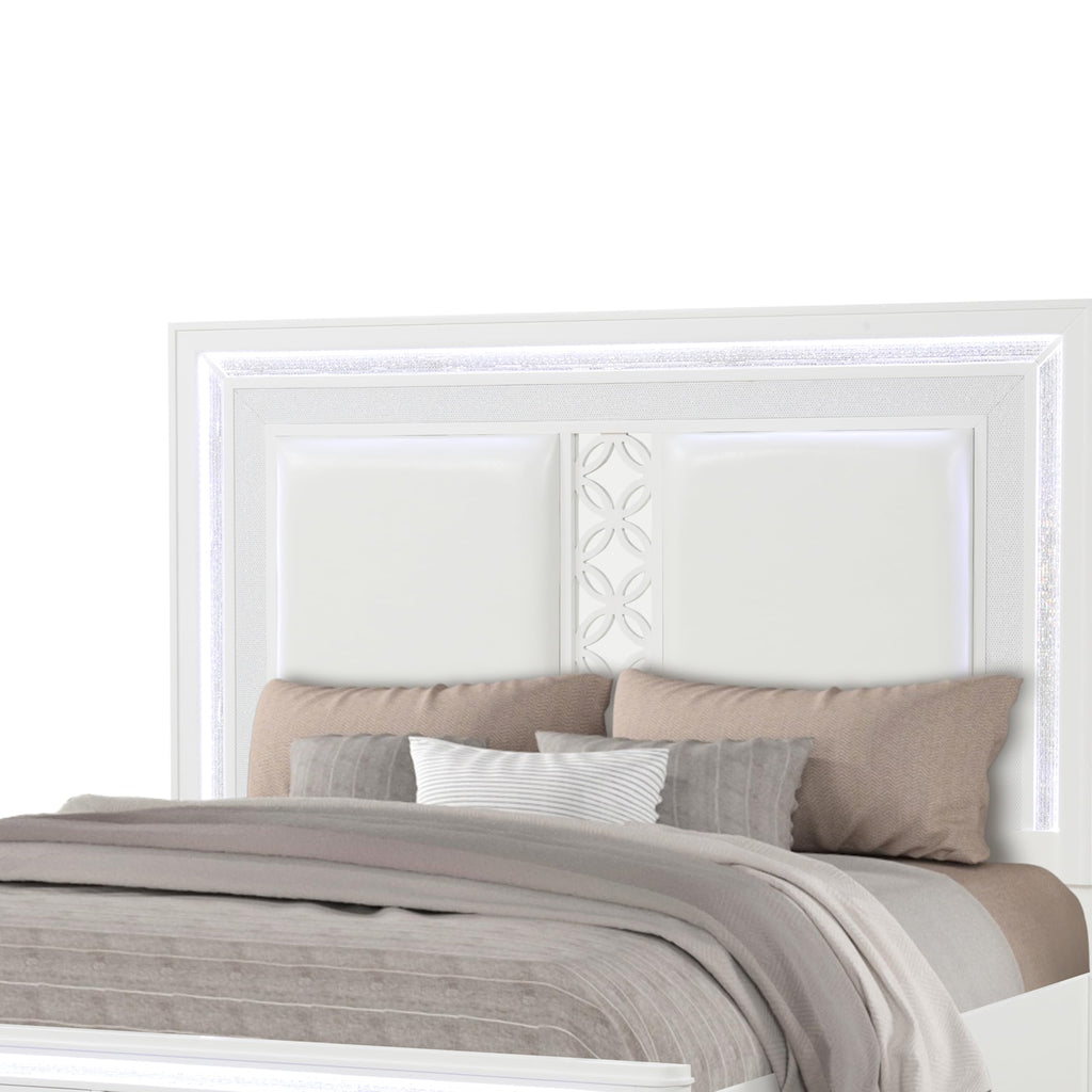 White Upholstered LED Storage Bed Frame