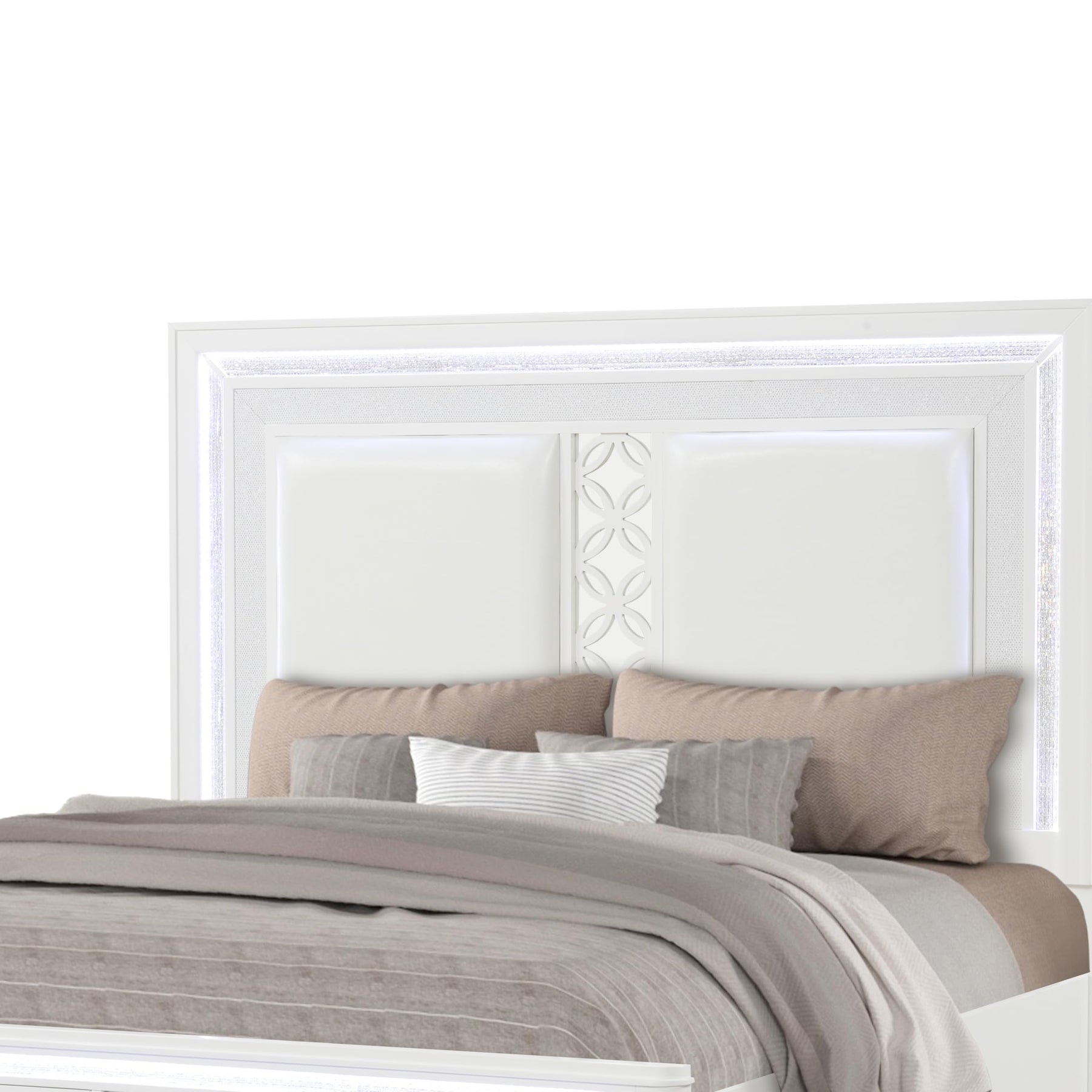 White Upholstered LED Storage Bed Frame