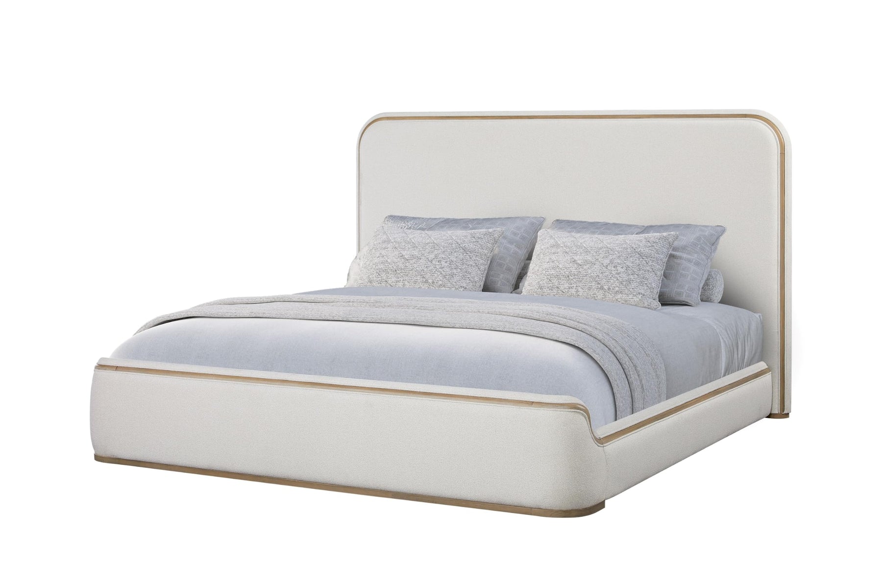 Peanu King Bed Frame, Upholstered, Rounded Headboard