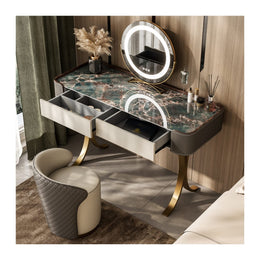 Modern Vanity Desk with Mirror and Stool