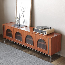 Retro TV Stand with Glass Door Storage