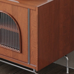 Retro TV Stand with Glass Door Storage