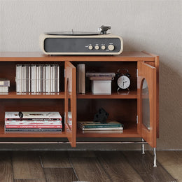 Retro TV Stand with Glass Door Storage