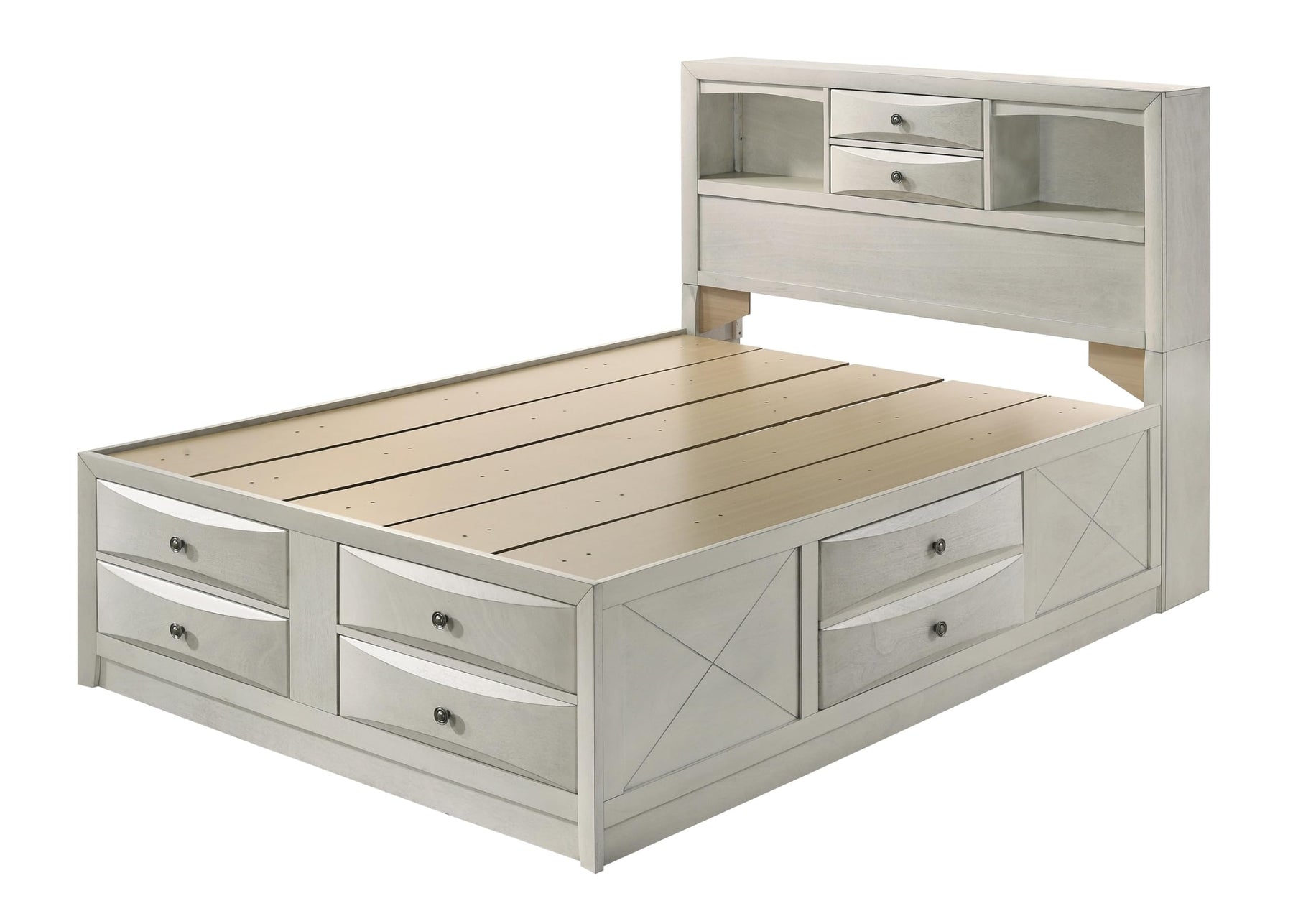 Peanu Queen Bed Frame, Bookcase Headboard