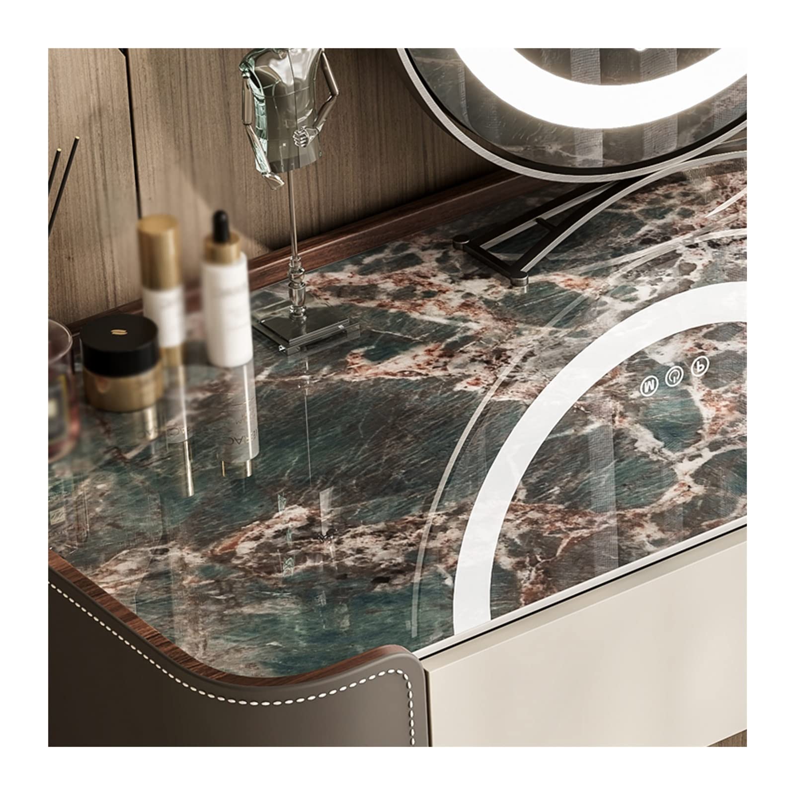 Modern Vanity Desk with Mirror and Stool