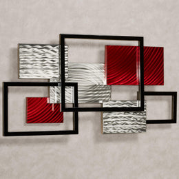 Framed Array Metal Wall Decor Sculpture, Red, Silver, & Black