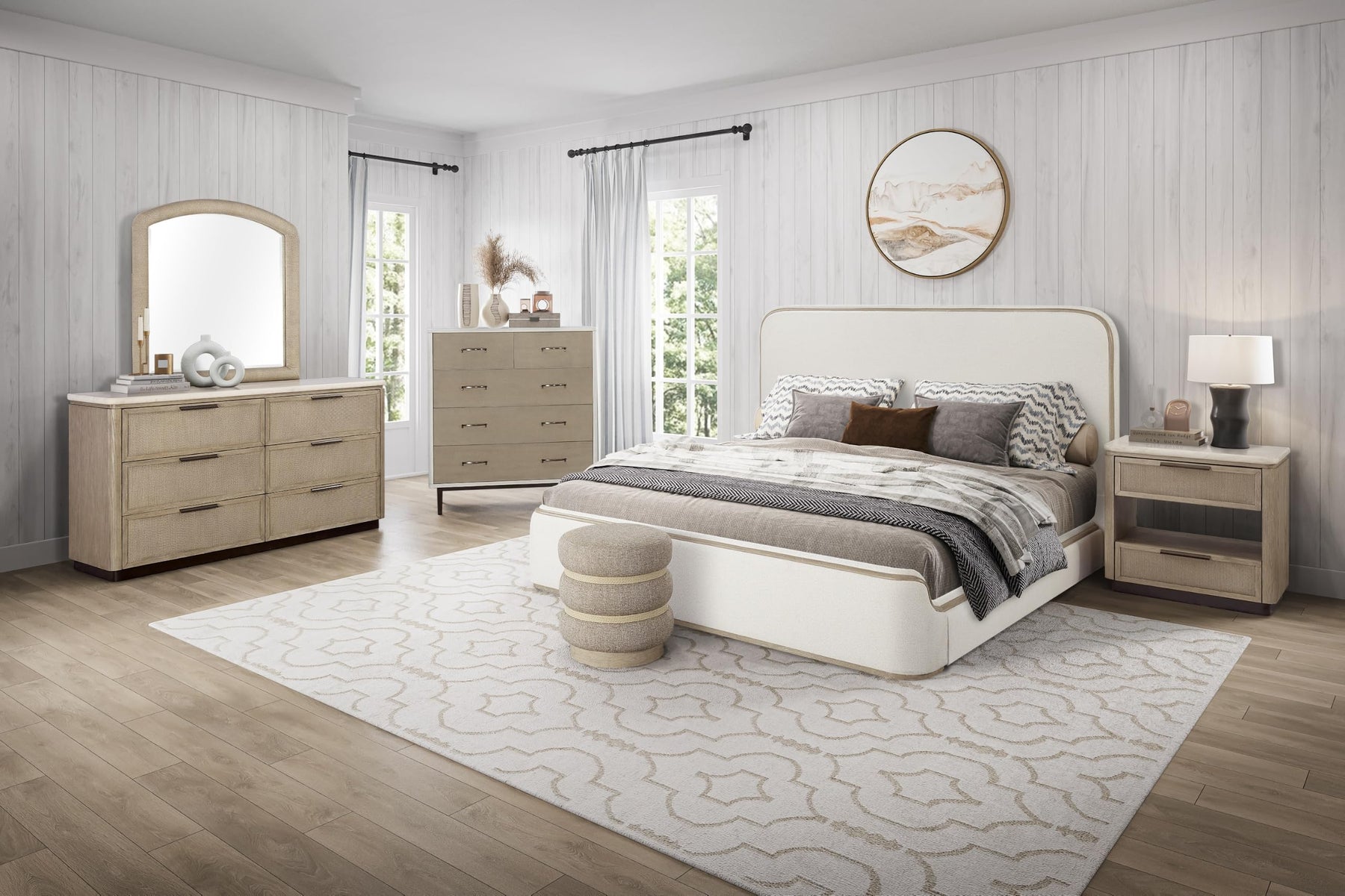 Peanu King Bed Frame, Upholstered, Rounded Headboard