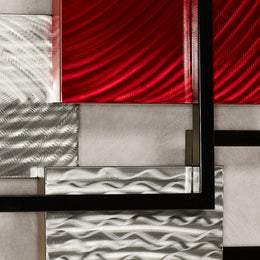 Framed Array Metal Wall Decor Sculpture, Red, Silver, & Black