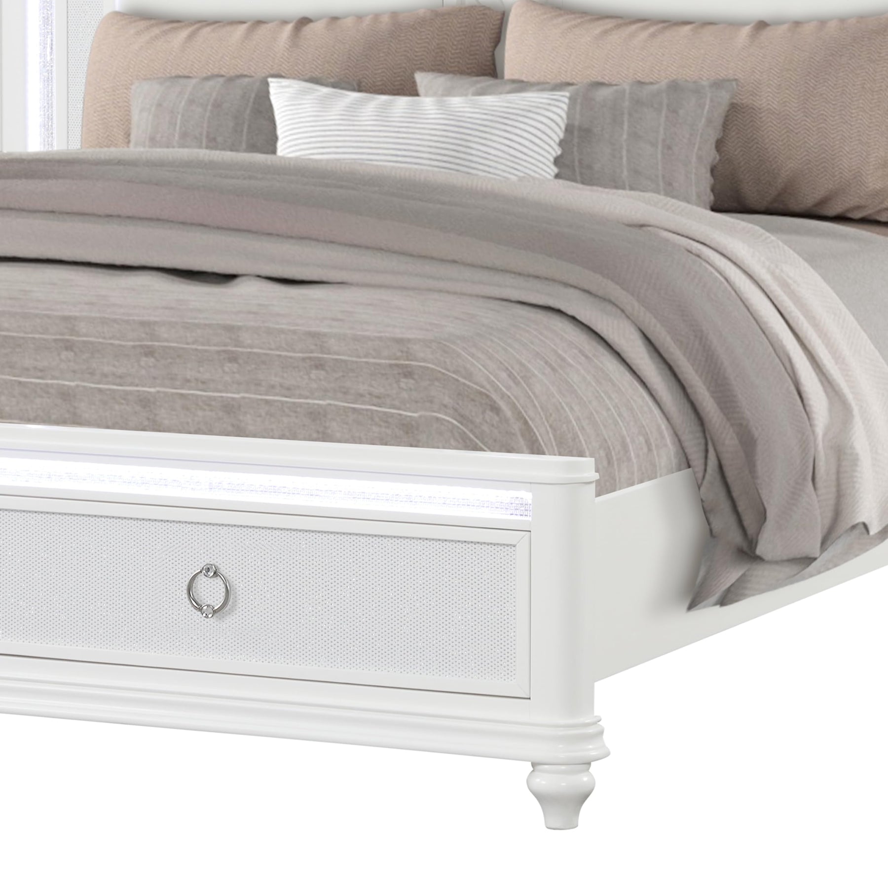White Upholstered LED Storage Bed Frame