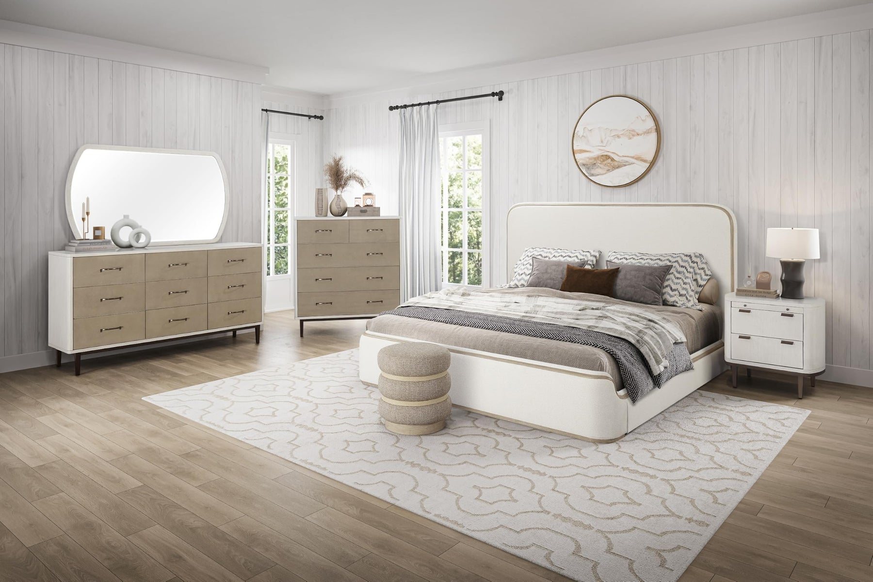 Peanu King Bed Frame, Upholstered, Rounded Headboard