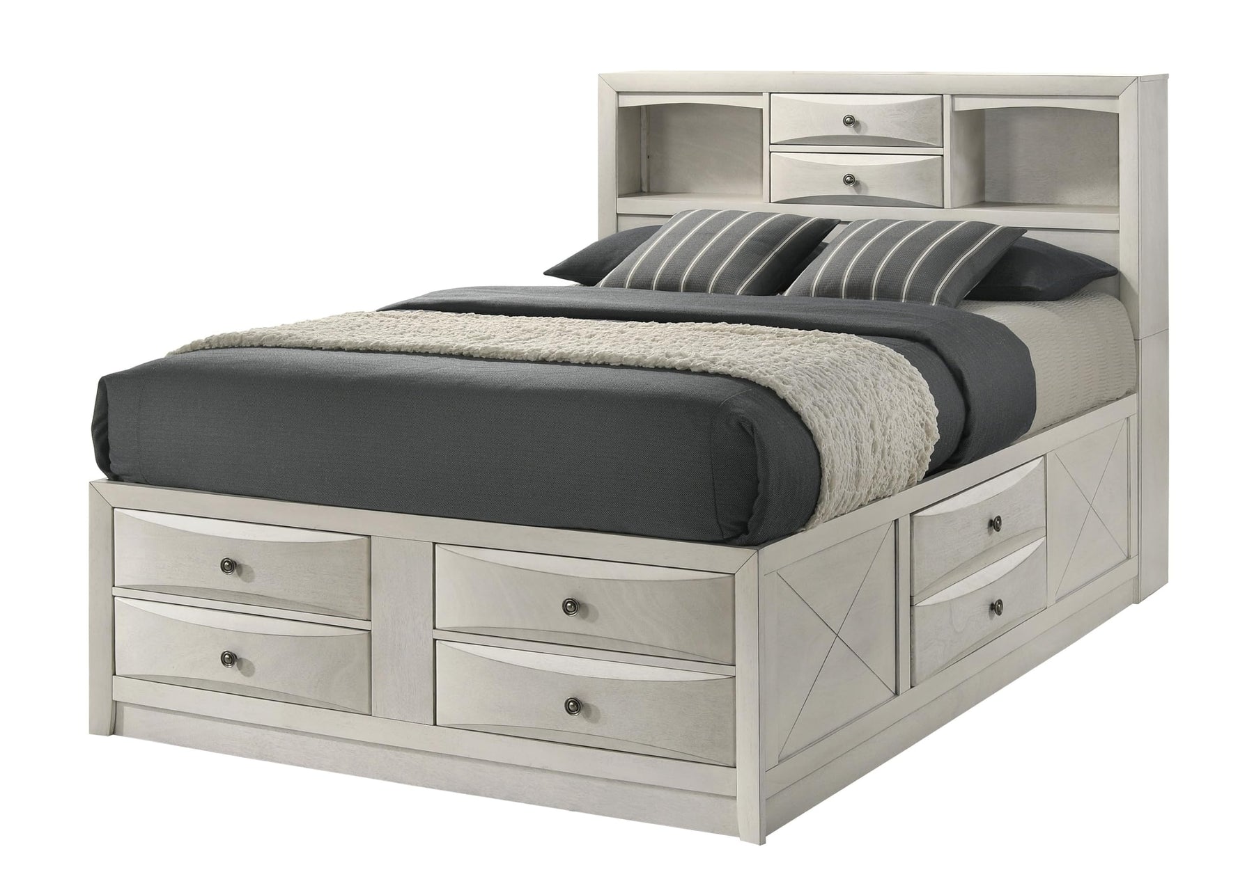 Peanu Queen Bed Frame, Bookcase Headboard