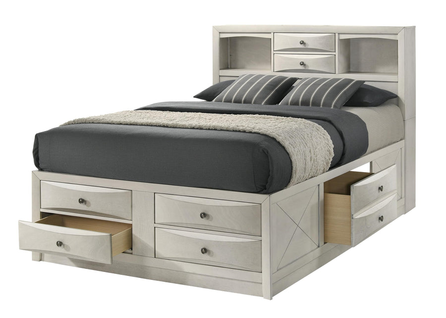 Peanu Queen Bed Frame, Bookcase Headboard